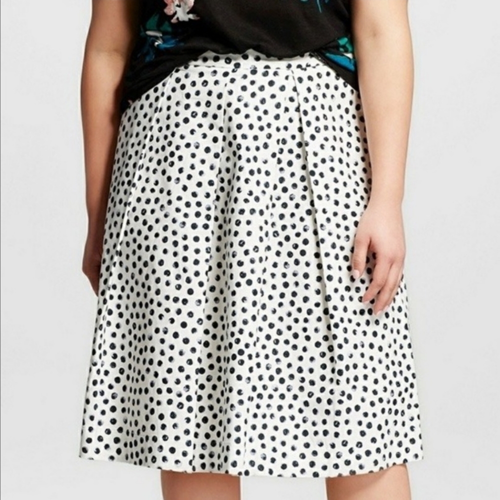 Who What Wear White Black Polka Dot Pleated A-Line Cottagecore Skirt 8